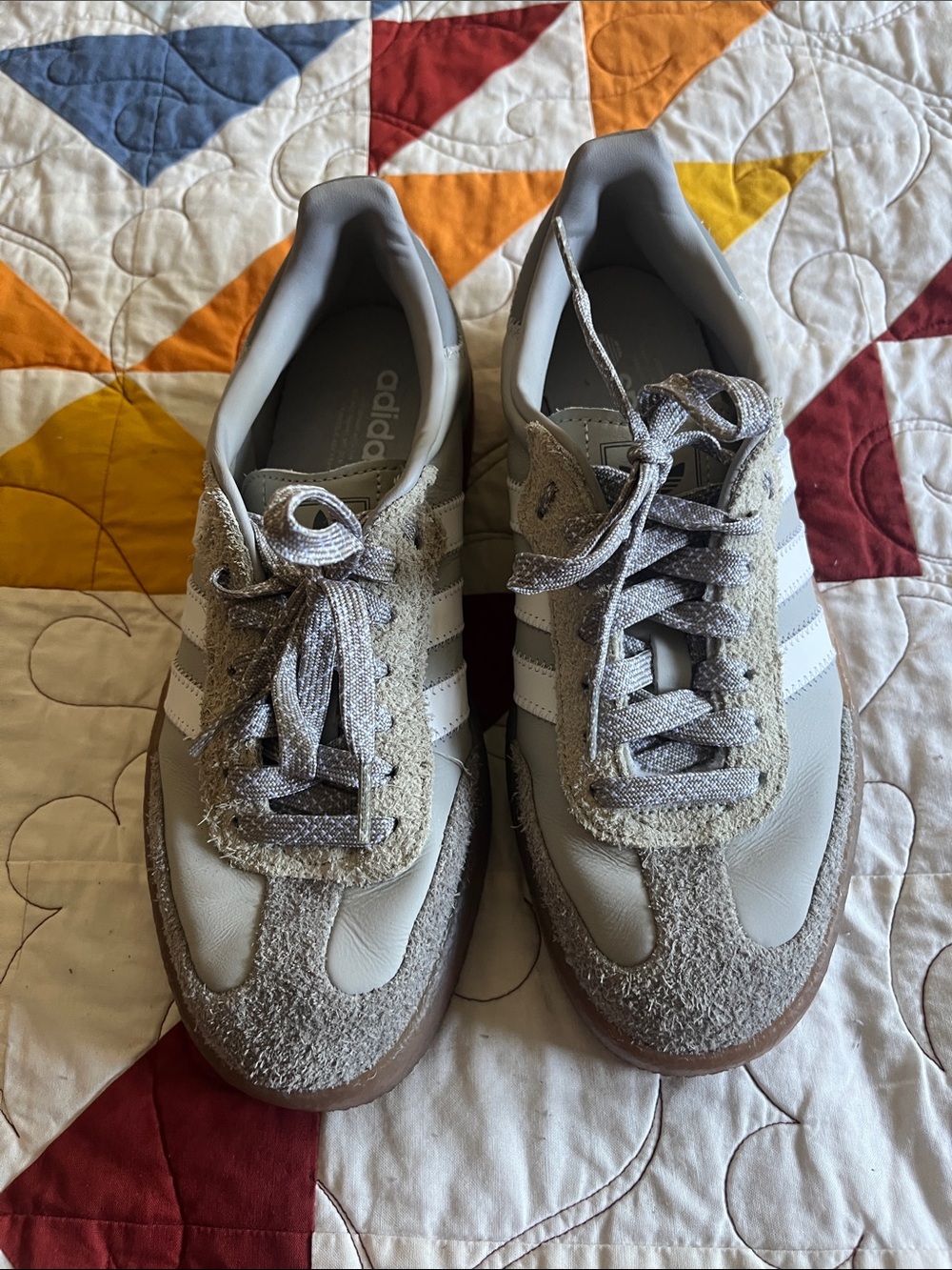 Adidas Women’s Light Gray and White Suede-Trim Sneakers